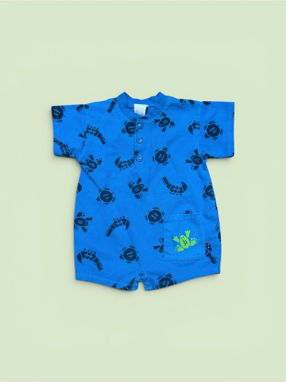 Vintage 90s Carter’s Baby Boy Shorty Romper Size 9-12 Months Blue Frog Turtle